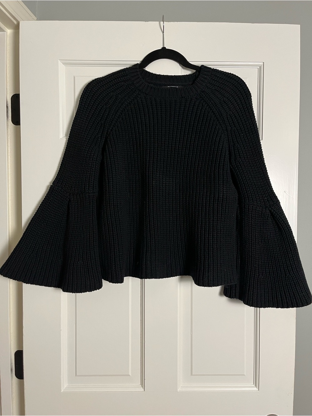 Olivaceous Chunky Black Knit Sweater with Flares Sleeves. 100% Cotton. Small